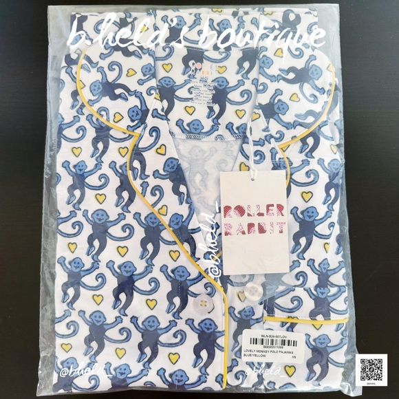 Roller Rabbit Lovely Monkey Polo Pajamas in Blue/Yellow Size XS Brand New NWT - Picture 13 of 14